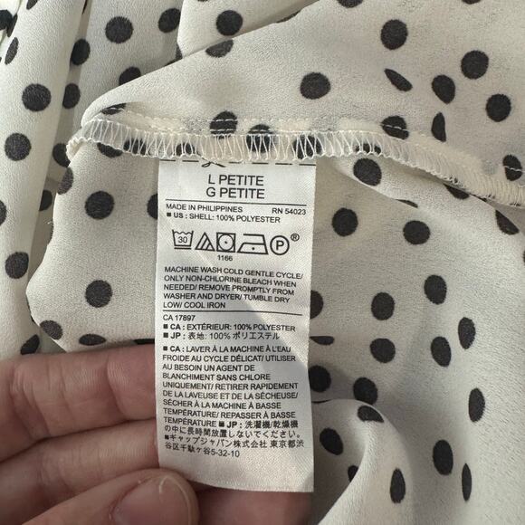 Banana Republic NWT Top Women Size Large Petite Black White Polka Dot Career - Picture 4 of 5